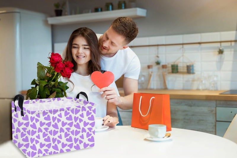 ESSME Rectangular Valentine's Day Basket,Heart Storage Bins Organizer with Handles for Girls Room Decor, Gift Basket,Shelf Basket.(Purple heart) - Image 3